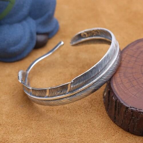 S925 Sterling Silver Jewelry Vintage Thai Silver Men And Women Fashion Open Ended Takahashi Goro Feather Bangle