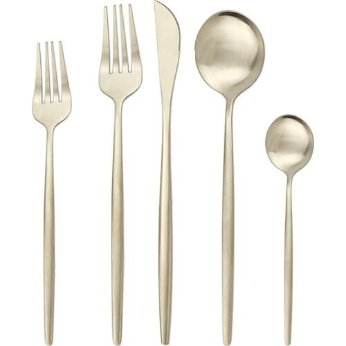 Luxury Champagne Gold Cutlery Set Stainless Steel Dinnerware Set Knife Dessert Fork Teaspoon Kitchen Tableware Set Flatware Set