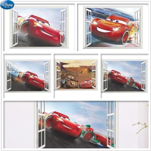 Mcqueen Racing Cars Stickers on the Wall for Kids Room Boys Fake Window Sticker Murals for Walls Childrens Decoration 3D Decals
