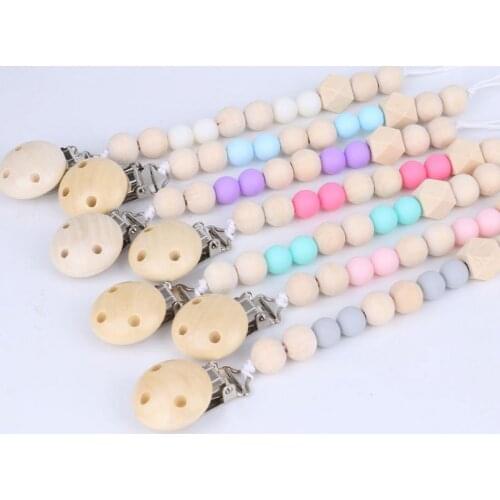 New Baby Pacifier Chain Feeding Toy Gifts Wholesale Baby Pacify Wooden Pacifier Clip Infant Soother Pacifier Clips Accesories