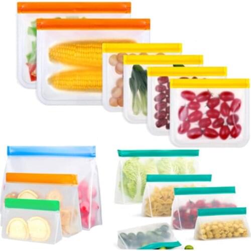New Silicone Food Bag Reusable Silicone Freezer Bag Upgrade Leakproof Top Fresh-keeping Bag Kitchen Fruit Ziplock Silicone Bag