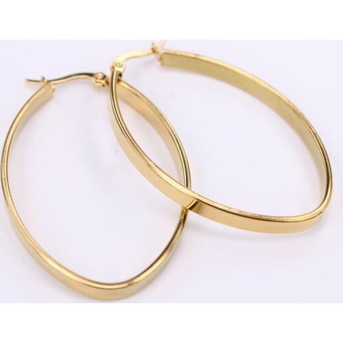Oval earrings gold/Silver color 40mm 50mm 60mm Multiple size options 4mm width fashion smooth Safe without fading LH932