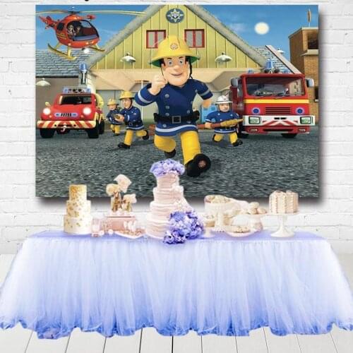 Fireman Sam Photography Backdrop Boys Firefighter Engine Birthday Party Kids Photo Background Prop Booth Decoration