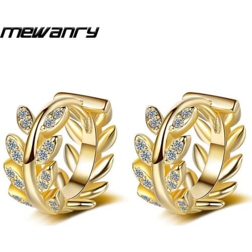 Mewanry Prevent Allergy 925 Sterling Silver Hoop Earrings New Trend Simple Elegant Zircon Leaves Bride Jewelry Girls Accessories