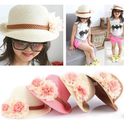 Baby Girls Children Kids Princess Hat with Rose Flower Summer Sun Adumbral Straw Hat Beach Cap Kids Gift Fashion
