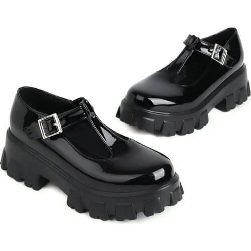 Patent Leather Platform Shoes Goth Lolita Thick Bottom Lace Up Gothic Shoes for Women Comfortable Pumps Shoes Large Size