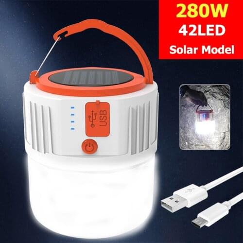 Solar LED Camping Light USB Rechargeable Bulb For Outdoor Tent Lamp Portable Lanterns Emergency Lights 280W 190W For BBQ camping