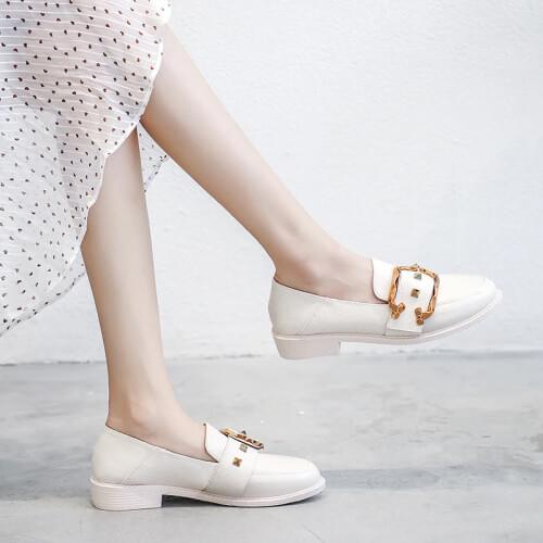 Korean Style Chunky Heel All-match Student Shoes British Retro Leather Shoes Womens Shoes Flats Shoes Women Ballet Flats