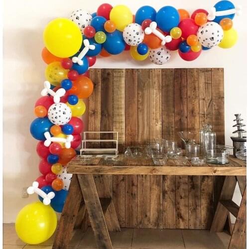 Paw Party Decoration Balloon Garland Arch Kit 102pcs Red Blue Yellow Color Paw Print Latex Balloons Kids Birthday Party Globos