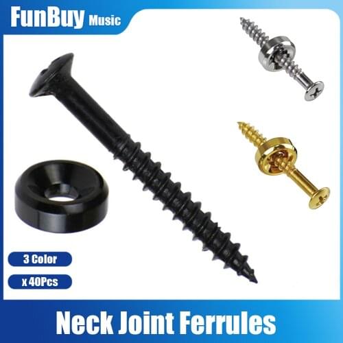 40pcs Guitar neck Joint Plate Screw Bushings Ferrules For Neck Mounting With Screws black-chrome-Gold