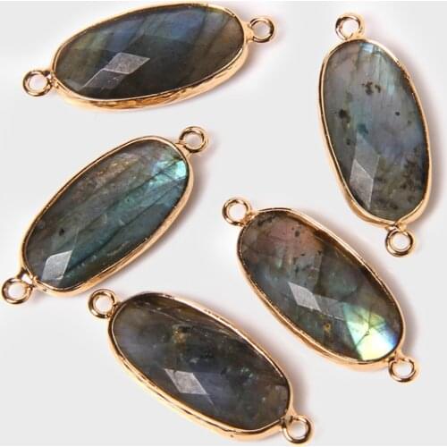 High Quality Faceted Natural Stone Charms Connector Rectange Shape Gemstone Pendant For Necklace Bracelet Earrings Handmake DIY