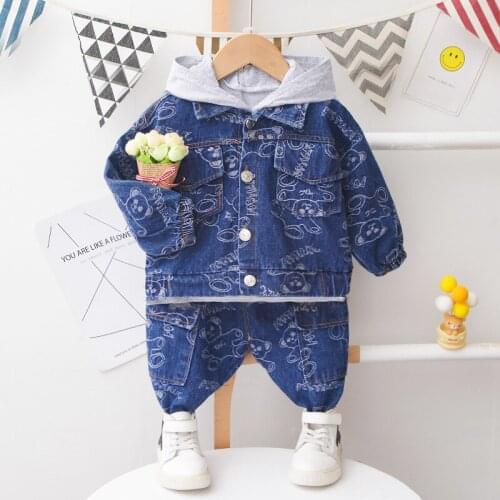 0-5 years old long sleeved cowboy Hooded Jacket cowboy coat childrens dress foreign style fashion three piece set of autumn clot