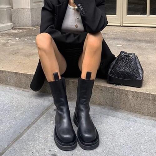 Boots Women 2021 New Spring and Autumn Thick-soled Chelsea Boots Flat-bottomed Mid-tube Boots Women