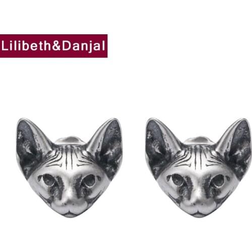 Cat Head Stud Earring Pure 925 Sterling Silver Animal Vintage LOVE Gift Fashion Jewelry Women Men 2020 New Arrival Luxury E13