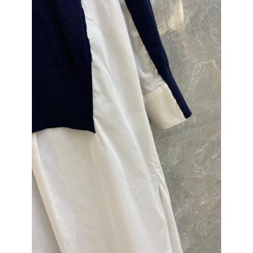 Autumn new women loose patchwork long sleeve dress female fake two piece dresses 2 color tutu