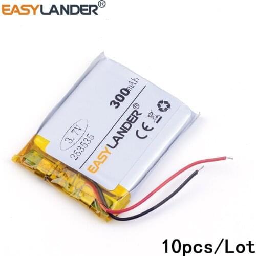 10pcs /Lot 3.7v lithium Li ion polymer rechargeable battery 253535 300mAh for MP4 GSP PSP Digital Products Free
