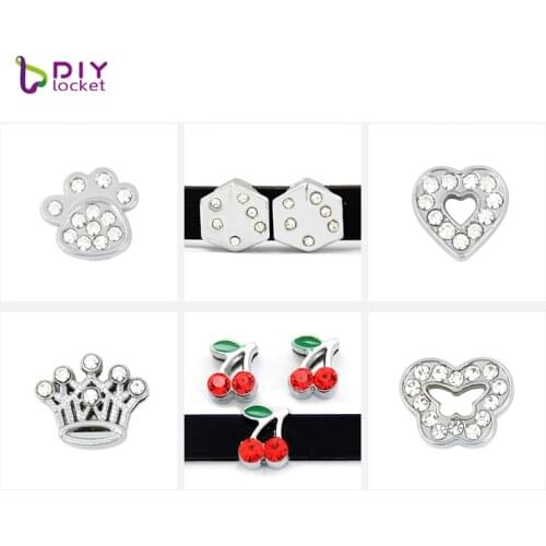 8MM Mix Style Rhinestone Slide Charms 10 pcs/lot DIY Accesories Fit 8mm Belts Wristband Bracelet LSSC13-174