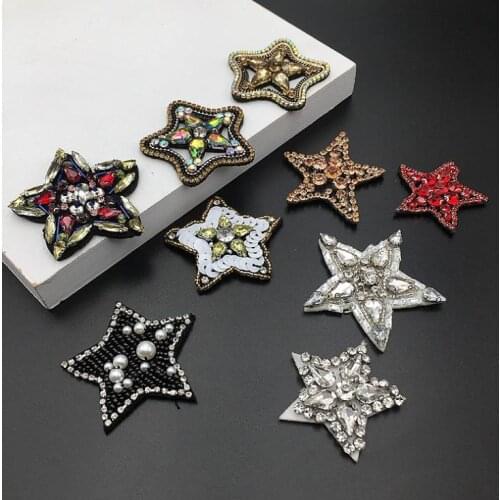 3Pcs Handmade Star Sequins Beaded Patch For Clothing Diy Embroidery Patches Applique Sewing On Decoration Accessories