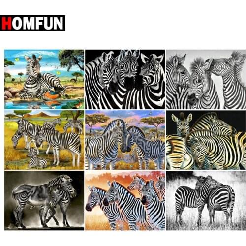 HOMFUN Diamond Painting Cross Stitch "Zebra prairie animal" 5D DIY Diamond Embroidery Full Square/round Rhinestone Of Picture