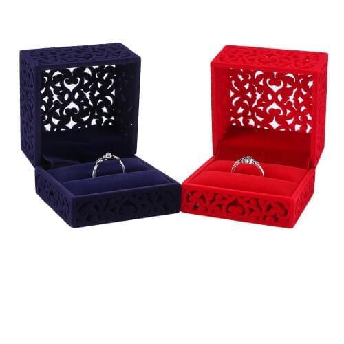 1Pcs New Design Velvet Ring Storage Box Blue Red Hollow Out Jewelry Display Engagement Jewelry Boxes For Wholesale Dropshipping