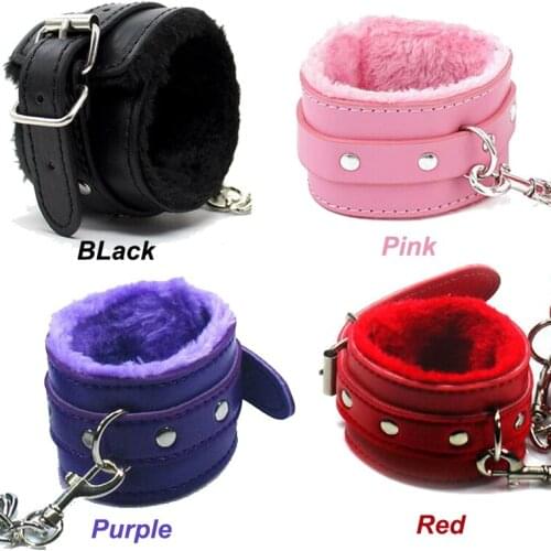 Free shipping Black plush Soft PU Leather cuffs Restraints Bondage sex slave handcuffs Erotic sex toys for couples slave games