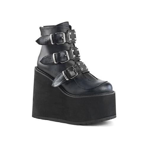 Euramerican high heel boots new style dazzle color pine cake thick bottom zipper boots belt buckle large size womens shoes 43