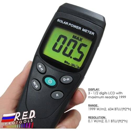 Digital Solar Power Meter BTU W/m2 Radiation Energy Cell Tester Auto Range Made in Taiwan
