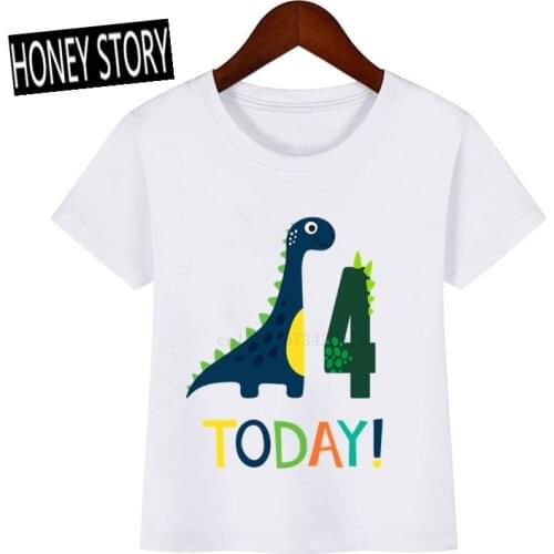 Children Dino Number T-shirts Baby Kids Cartoon Dinosaur Birthday Print Summer Short Sleeve T Shirt Boy&Girl Funny Gift Tshirt