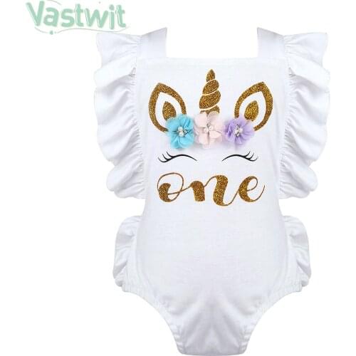 Baby Girl Romper First 1st Birthday Party Costumes Newborn ONE Letter Ruffles Sleeveless Jumpsuit Infant Cartoon Toddler Clothes