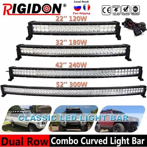 RIGIDON 3D Double Row Curved 22/32/42/52inch Spot Flood Combo Beam LED Light Bar For Offroad Vehicles Truck 4WD SUV With Wiring