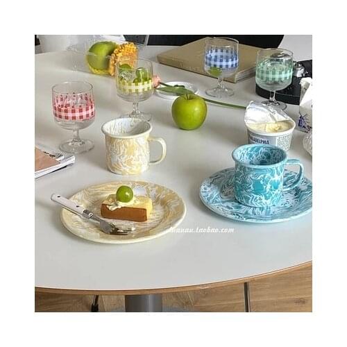 Ins style enamel enamel splash ink mug water cup coffee cup dinner plate cake plate salad flat plate