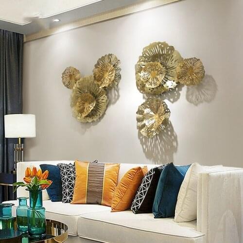 Europe Luxury Gold Wrought Iron Artificial Flower Wall Decoration Crafts Home Wall Background Mural Ornament Wedding Gift Decor