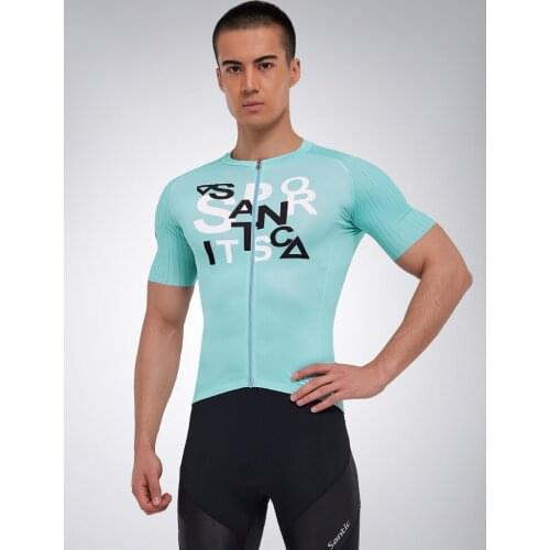 Santic Pro Cycling Jersey Racing Training Spring Summer Short Sleeve Shirt MTB Road Bike Jersey Breathable Mesh Material