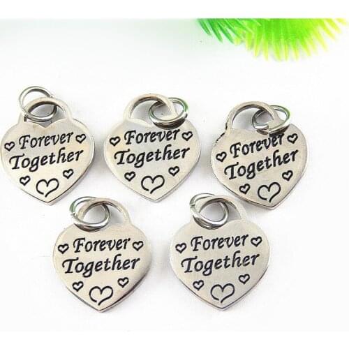 Graceangie Small Heart Shape Forever Together Carved Charms Unique Antique Metal Jewelry Making Finding Pendant 52046