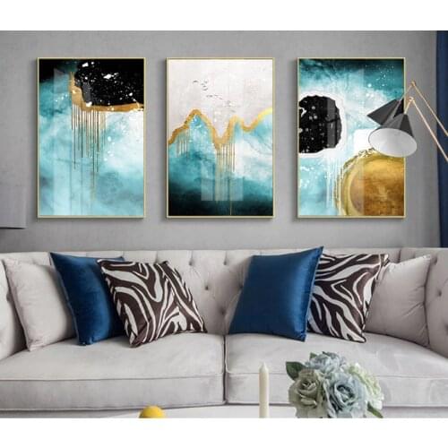 HAOCHU New Chinese Canvas Decorative Painting Modern Simple Light Luxury Abstract Landscape Geometry Living Room Wall Art Poster