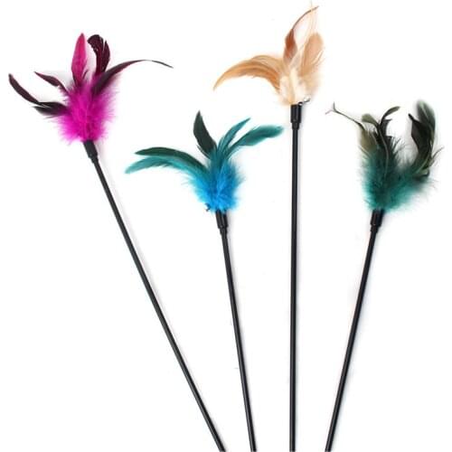 Random Color Cat Feather Toy Cat Stick With Bell Cat Feather Teaser Wand Pet Kitten Interactive Toy Cat Training Toy Pet Supply