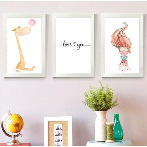 Nordic Ins Pink Girl Balloon Hanging Picture Childrens Room Cute Cartoon Decorative Canvas Painting Cuadros Decoracion Salon