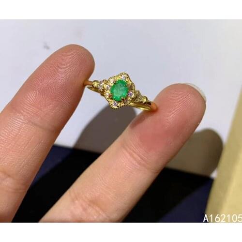 925 pure silver Chinese style natural Emerald womens vintage luxury exquisite adjustable gem ring fine jewelry support detectio
