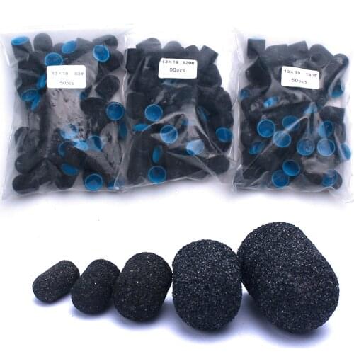 50pcs Black Nail Sanding Caps Mandrel Pedicure Manicure Remove Dead Skin Polishing Foot Care Clean Cuticle Accessories