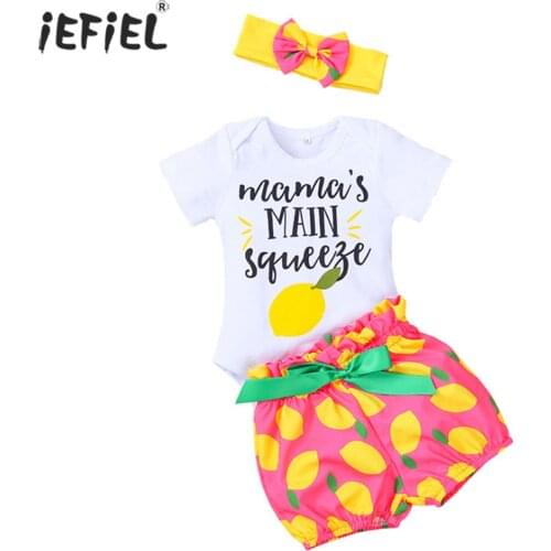 3Pcs Newborn Baby Girl Clothes Set Fashion Summer Short Sleeve Letter Print Romper Tops Shorts Headband Infant Clothing Outfits