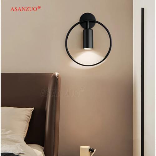 Nordic postmodern round gold/black 180 degree adjustable spotlight living room hotel corridor aisle bedroom bedside wall lamp
