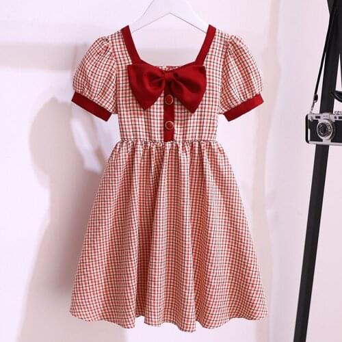 Baby Girl Summer Dresses New Lovely Plaid Dress Casual Baby Outfits Bow-knot Cotton Costumes Preppy Style Kids Clothes 2021