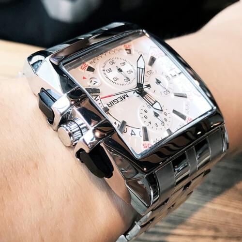 MEGIR Men Big Dial Fashion Business Analog Quartz Wrist Watch Stainless Steel Strap Sports Watches Clock Male Relogio Masculino