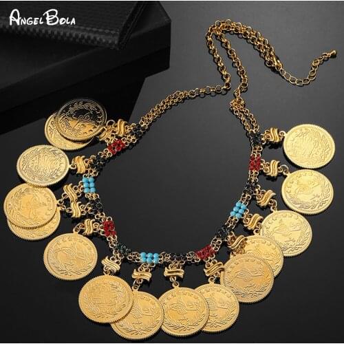 Metal Coin Big Allah Muslim Necklaces for Women Arab Coins Luxury Wedding Gifts Islam Middle East African Jewelry New