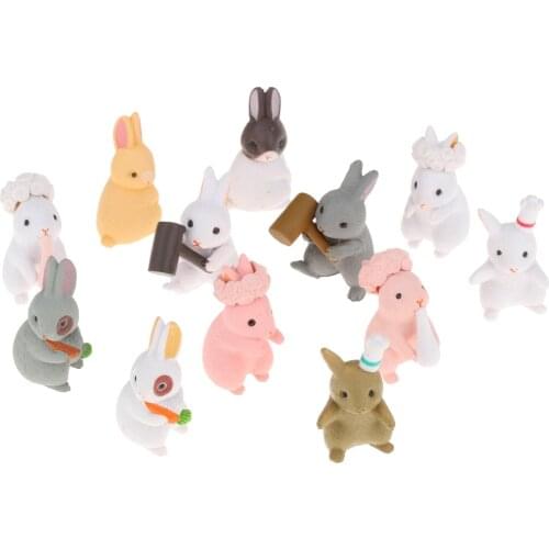 Set of 12 Miniatures Rabbit Easter Hare Animal Figurine Resin Craft Mini Bunny Home Cupcake Toppers Rabbit Miniature