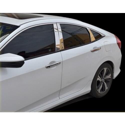 Stainless Steel For Honda Civic 10th 2016 2017 Accessories Window Trims Center Pillars B + C Pillar Post Covers Molding 6Pcs
