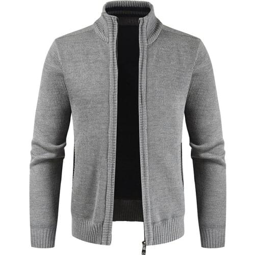 New Mens Knitten Jacket Autumn Winter Mens Zipper Slim Fit Sweaters Thick Warm Casual Knitwear Stand Collar