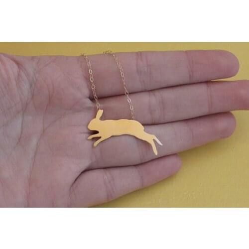 Wholesale Jumping Rabbit Necklace , Gold Bunny pendant , Woodland hare Jewelry