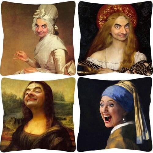 European Famous Art Cushion Covers Portrait Painting Sofa Decor Linen Polyester Throw Pillows Case 45X45cm