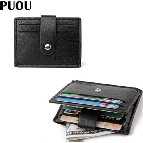 PUOU Fashion Leather Wallet Credit ID Card Holder Purse Money Case For Men Women Bank Card Holder Bank Card Case Protection Bag